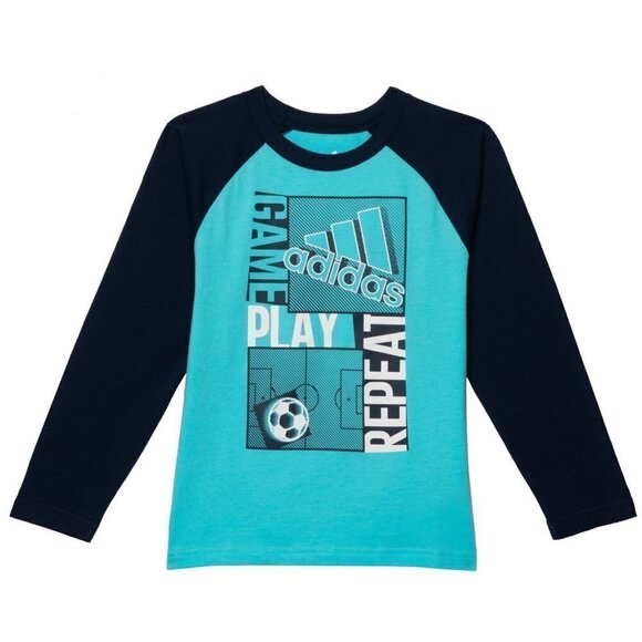 NWT Adidas Boy's Play Game Graphic Print Long Sleeve Tee Casual Active T-Shirt - Picture 1 of 3